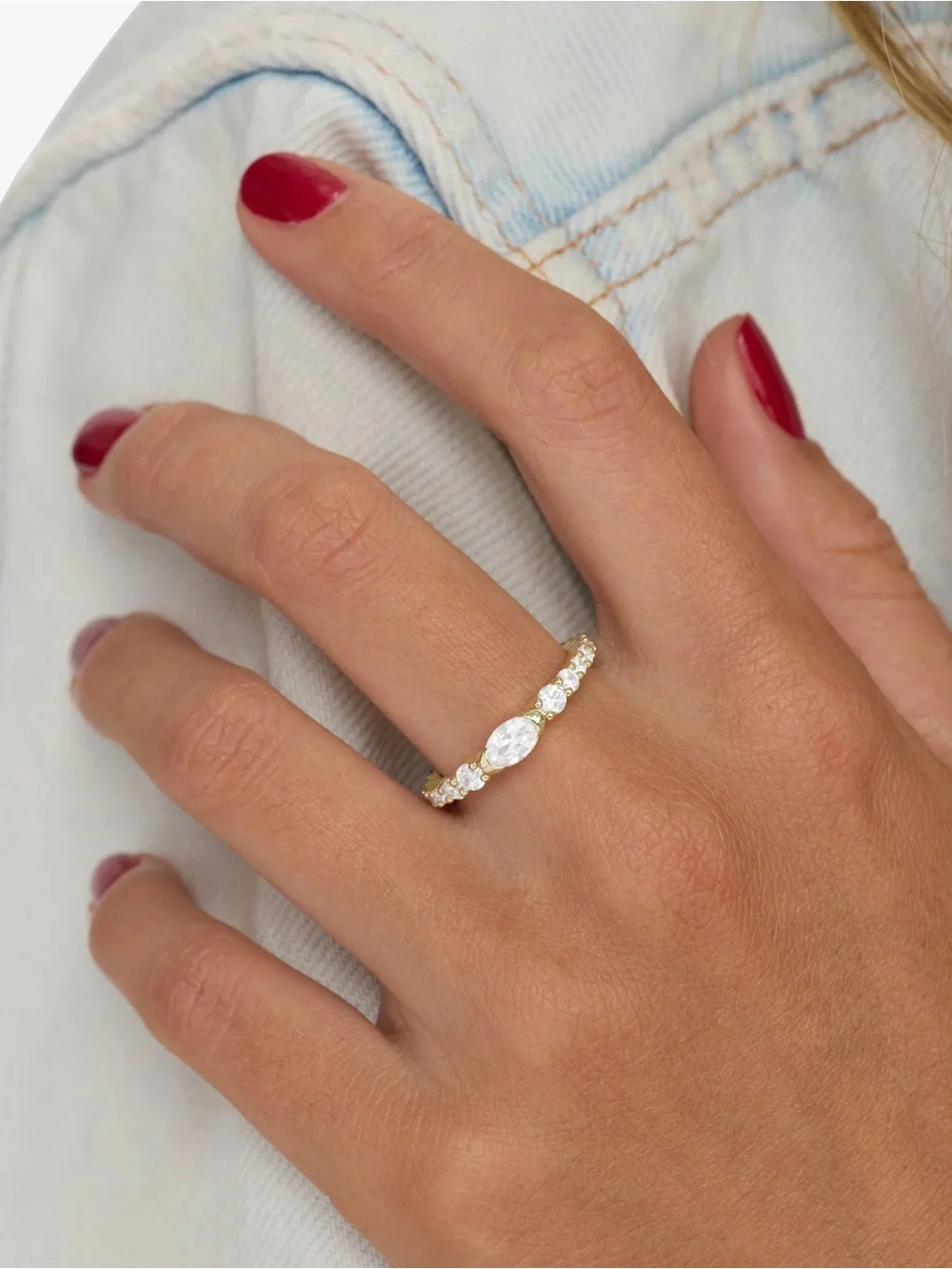 Melinda Maria Gold Oval Stacking Ring with Diamondettes